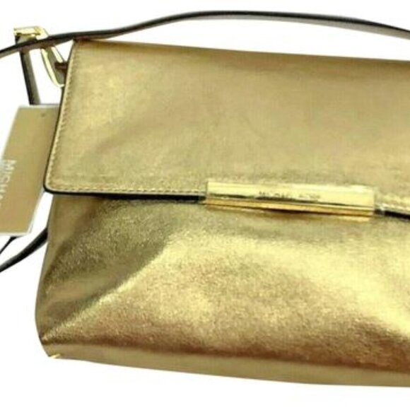 MK Gold LANA Small Clutch Leather Shoulder Bag NWT - Picture 1 of 15